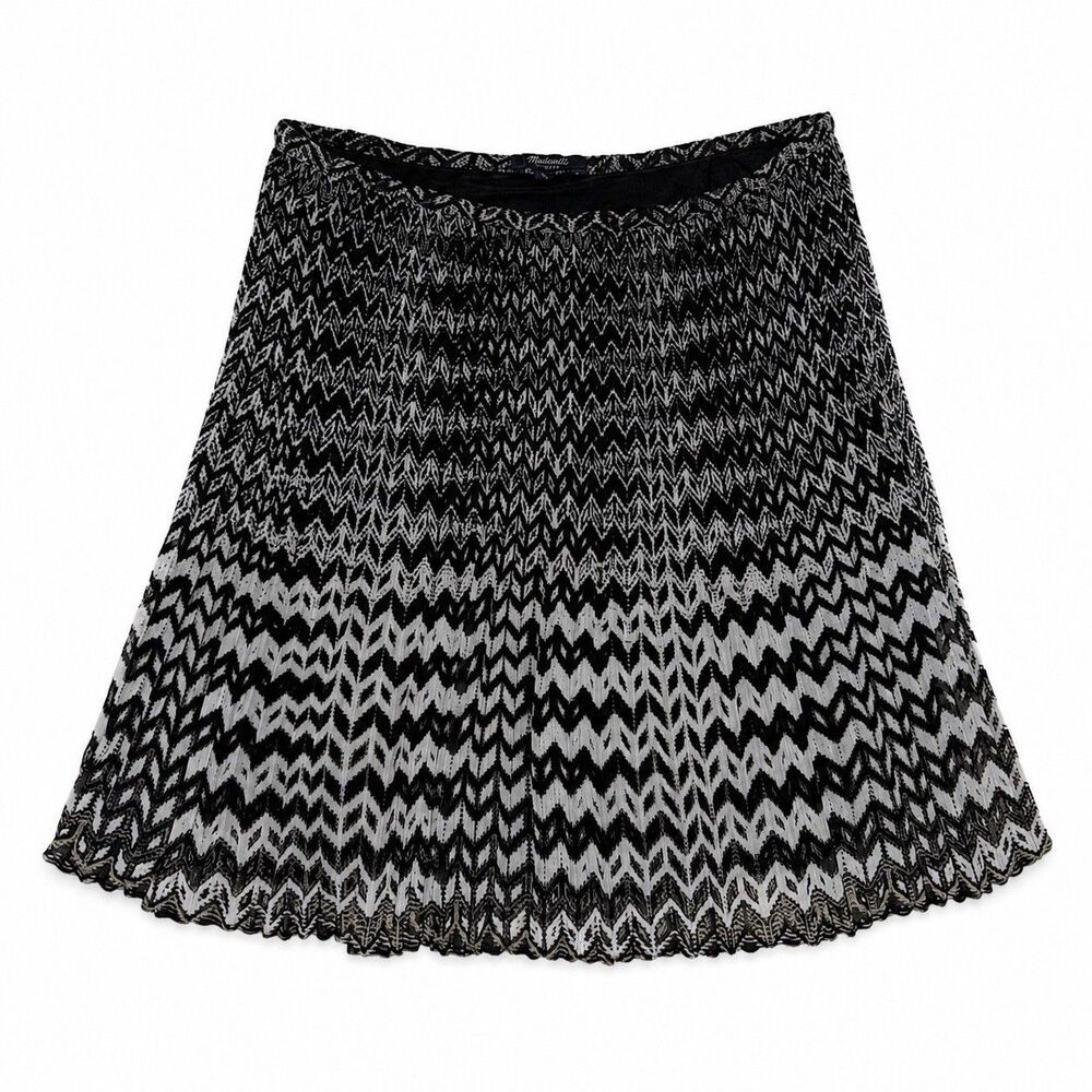 Madewell Womens Pleated Mini Skirt Size 4 Black White Chevron Ombre A-Line